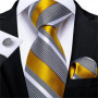 Fashion Men Tie Green Gold Striped Silk Wedding Tie For Men Hanky Cufflink Gift Tie Set DiBanGu Novelty Design Business MJ-7301