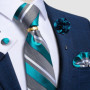 Designer Mens Necktie Orange Solid Tie Handkerchief Cufflinks Gift Set Men Wedding Party Accessories Gravata Brooch Pin DiBanGu