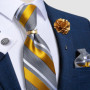 Designer Mens Necktie Orange Solid Tie Handkerchief Cufflinks Gift Set Men Wedding Party Accessories Gravata Brooch Pin DiBanGu