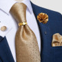 Designer Mens Necktie Orange Solid Tie Handkerchief Cufflinks Gift Set Men Wedding Party Accessories Gravata Brooch Pin DiBanGu