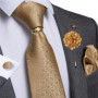 Designer Mens Necktie Orange Solid Tie Handkerchief Cufflinks Gift Set Men Wedding Party Accessories Gravata Brooch Pin DiBanGu