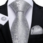 DiBanGu Mens Ties Silver Striped Silk Wedding Tie For Men Hanky Cufflinks Tie Set Fashion Designer Bussiness Party Dropshipping