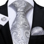 DiBanGu Mens Ties Silver Striped Silk Wedding Tie For Men Hanky Cufflinks Tie Set Fashion Designer Bussiness Party Dropshipping