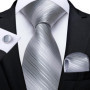 DiBanGu Mens Ties Silver Striped Silk Wedding Tie For Men Hanky Cufflinks Tie Set Fashion Designer Bussiness Party Dropshipping