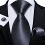 DiBanGu Mens Ties Silver Striped Silk Wedding Tie For Men Hanky Cufflinks Tie Set Fashion Designer Bussiness Party Dropshipping