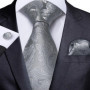 DiBanGu Mens Ties Silver Striped Silk Wedding Tie For Men Hanky Cufflinks Tie Set Fashion Designer Bussiness Party Dropshipping
