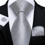 DiBanGu Mens Ties Silver Striped Silk Wedding Tie For Men Hanky Cufflinks Tie Set Fashion Designer Bussiness Party Dropshipping