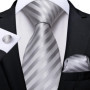 DiBanGu Mens Ties Silver Striped Silk Wedding Tie For Men Hanky Cufflinks Tie Set Fashion Designer Bussiness Party Dropshipping