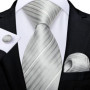 DiBanGu Mens Ties Silver Striped Silk Wedding Tie For Men Hanky Cufflinks Tie Set Fashion Designer Bussiness Party Dropshipping