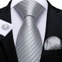 DiBanGu Mens Ties Silver Striped Silk Wedding Tie For Men Hanky Cufflinks Tie Set Fashion Designer Bussiness Party Dropshipping
