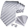 DiBanGu Mens Ties Silver Striped Silk Wedding Tie For Men Hanky Cufflinks Tie Set Fashion Designer Bussiness Party Dropshipping