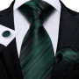 Green Ties for Men 8cm Striped Paisley Floral Wedding Party Formal Silk Polyester Necktie Handkerchief Cufflinks Gift Dropship