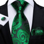 Green Ties for Men 8cm Striped Paisley Floral Wedding Party Formal Silk Polyester Necktie Handkerchief Cufflinks Gift Dropship