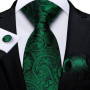 Green Ties for Men 8cm Striped Paisley Floral Wedding Party Formal Silk Polyester Necktie Handkerchief Cufflinks Gift Dropship