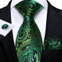 Green Ties for Men 8cm Striped Paisley Floral Wedding Party Formal Silk Polyester Necktie Handkerchief Cufflinks Gift Dropship