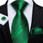 Green Ties for Men 8cm Striped Paisley Floral Wedding Party Formal Silk Polyester Necktie Handkerchief Cufflinks Gift Dropship