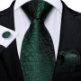 Green Ties for Men 8cm Striped Paisley Floral Wedding Party Formal Silk Polyester Necktie Handkerchief Cufflinks Gift Dropship