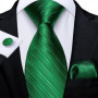 Green Ties for Men 8cm Striped Paisley Floral Wedding Party Formal Silk Polyester Necktie Handkerchief Cufflinks Gift Dropship
