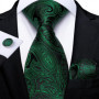 Green Ties for Men 8cm Striped Paisley Floral Wedding Party Formal Silk Polyester Necktie Handkerchief Cufflinks Gift Dropship