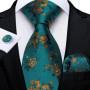 Green Ties for Men 8cm Striped Paisley Floral Wedding Party Formal Silk Polyester Necktie Handkerchief Cufflinks Gift Dropship