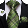 Green Ties for Men 8cm Striped Paisley Floral Wedding Party Formal Silk Polyester Necktie Handkerchief Cufflinks Gift Dropship