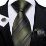 Green Ties for Men 8cm Striped Paisley Floral Wedding Party Formal Silk Polyester Necktie Handkerchief Cufflinks Gift Dropship