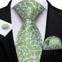 Green Ties for Men 8cm Striped Paisley Floral Wedding Party Formal Silk Polyester Necktie Handkerchief Cufflinks Gift Dropship