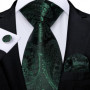 Green Ties for Men 8cm Striped Paisley Floral Wedding Party Formal Silk Polyester Necktie Handkerchief Cufflinks Gift Dropship