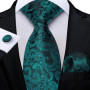 Green Ties for Men 8cm Striped Paisley Floral Wedding Party Formal Silk Polyester Necktie Handkerchief Cufflinks Gift Dropship
