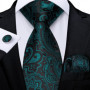 Green Ties for Men 8cm Striped Paisley Floral Wedding Party Formal Silk Polyester Necktie Handkerchief Cufflinks Gift Dropship