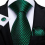 Green Ties for Men 8cm Striped Paisley Floral Wedding Party Formal Silk Polyester Necktie Handkerchief Cufflinks Gift Dropship
