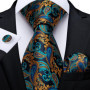 Green Ties for Men 8cm Striped Paisley Floral Wedding Party Formal Silk Polyester Necktie Handkerchief Cufflinks Gift Dropship