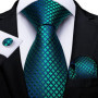 Green Ties for Men 8cm Striped Paisley Floral Wedding Party Formal Silk Polyester Necktie Handkerchief Cufflinks Gift Dropship
