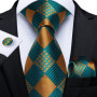 Green Ties for Men 8cm Striped Paisley Floral Wedding Party Formal Silk Polyester Necktie Handkerchief Cufflinks Gift Dropship