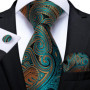 Green Ties for Men 8cm Striped Paisley Floral Wedding Party Formal Silk Polyester Necktie Handkerchief Cufflinks Gift Dropship