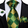 Green Ties for Men 8cm Striped Paisley Floral Wedding Party Formal Silk Polyester Necktie Handkerchief Cufflinks Gift Dropship