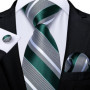 Green Ties for Men 8cm Striped Paisley Floral Wedding Party Formal Silk Polyester Necktie Handkerchief Cufflinks Gift Dropship