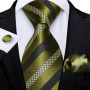 Green Ties for Men 8cm Striped Paisley Floral Wedding Party Formal Silk Polyester Necktie Handkerchief Cufflinks Gift Dropship