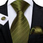 Green Ties for Men 8cm Striped Paisley Floral Wedding Party Formal Silk Polyester Necktie Handkerchief Cufflinks Gift Dropship