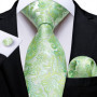 Green Ties for Men 8cm Striped Paisley Floral Wedding Party Formal Silk Polyester Necktie Handkerchief Cufflinks Gift Dropship