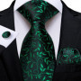 Green Ties for Men 8cm Striped Paisley Floral Wedding Party Formal Silk Polyester Necktie Handkerchief Cufflinks Gift Dropship