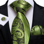 Green Ties for Men 8cm Striped Paisley Floral Wedding Party Formal Silk Polyester Necktie Handkerchief Cufflinks Gift Dropship