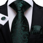 Green Ties for Men 8cm Striped Paisley Floral Wedding Party Formal Silk Polyester Necktie Handkerchief Cufflinks Gift Dropship