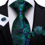 Green Ties for Men 8cm Striped Paisley Floral Wedding Party Formal Silk Polyester Necktie Handkerchief Cufflinks Gift Dropship