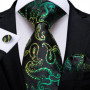 Green Ties for Men 8cm Striped Paisley Floral Wedding Party Formal Silk Polyester Necktie Handkerchief Cufflinks Gift Dropship