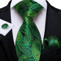 Green Ties for Men 8cm Striped Paisley Floral Wedding Party Formal Silk Polyester Necktie Handkerchief Cufflinks Gift Dropship