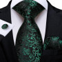 Green Ties for Men 8cm Striped Paisley Floral Wedding Party Formal Silk Polyester Necktie Handkerchief Cufflinks Gift Dropship