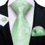 Green Ties for Men 8cm Striped Paisley Floral Wedding Party Formal Silk Polyester Necktie Handkerchief Cufflinks Gift Dropship