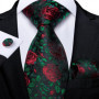 Green Ties for Men 8cm Striped Paisley Floral Wedding Party Formal Silk Polyester Necktie Handkerchief Cufflinks Gift Dropship