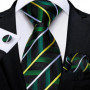 Green Ties for Men 8cm Striped Paisley Floral Wedding Party Formal Silk Polyester Necktie Handkerchief Cufflinks Gift Dropship